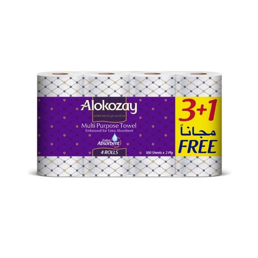 Alokozay Multi-Purpose Towel - (3 + 1 Rolls x 2 Ply x 100 Sheets) 6 packs per carton