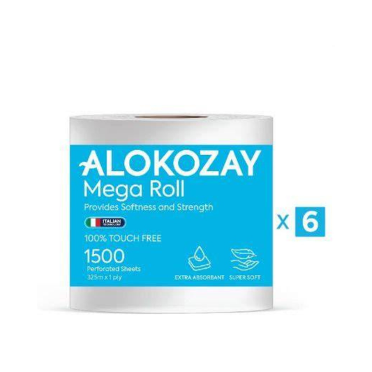 Alokozay Mega Roll Long Lasting - (1 ply x 1500 Sheets) 6 packs per carton