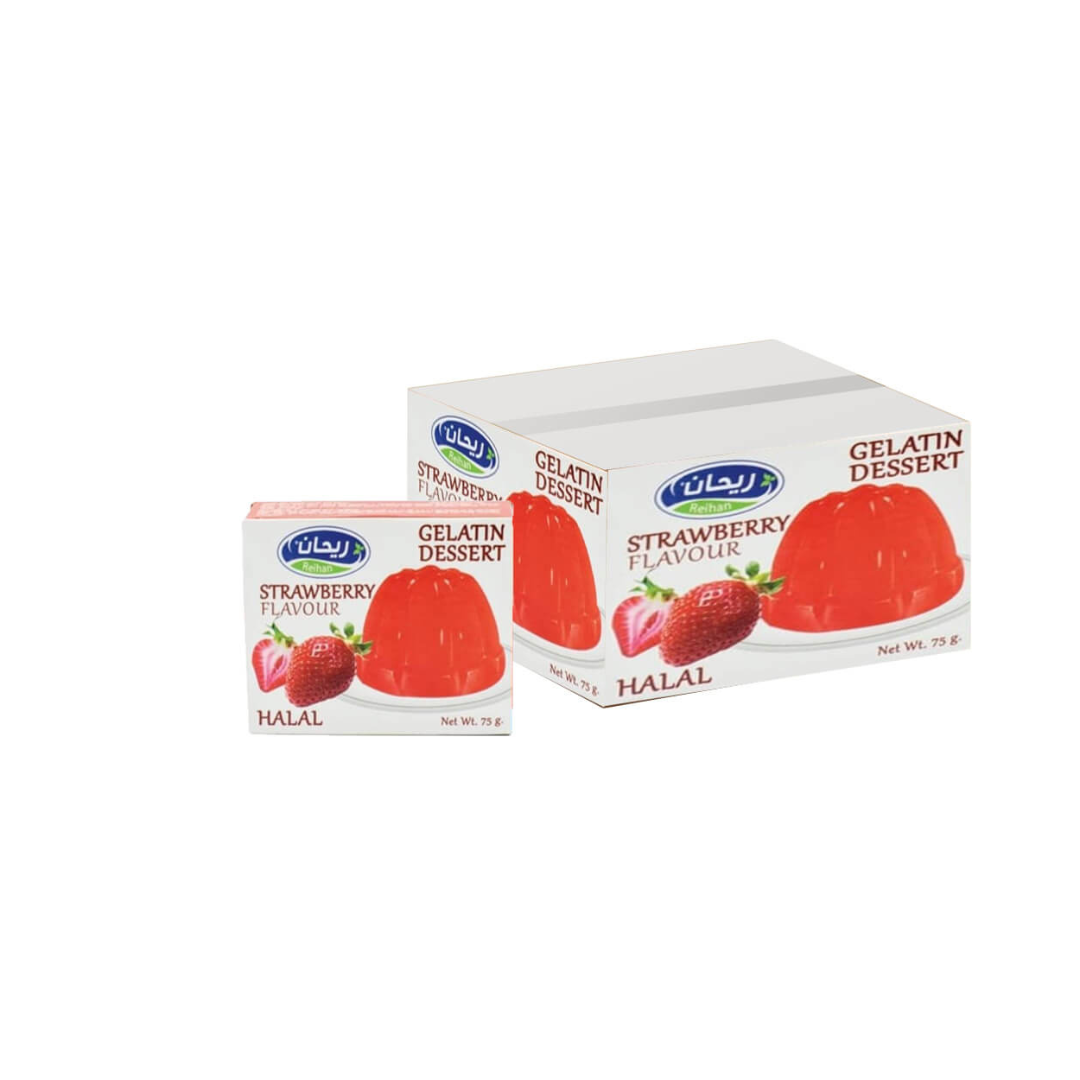Reihan Gelatin Dessert Strawberry Flavour - 75gx144 (1 carton)